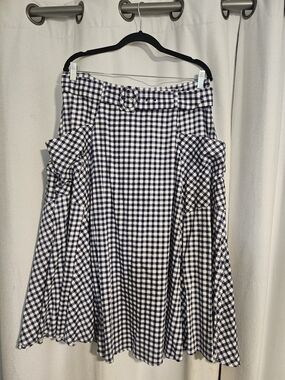 Collectif Navy and White Gingham Circle Skirt with Belt
